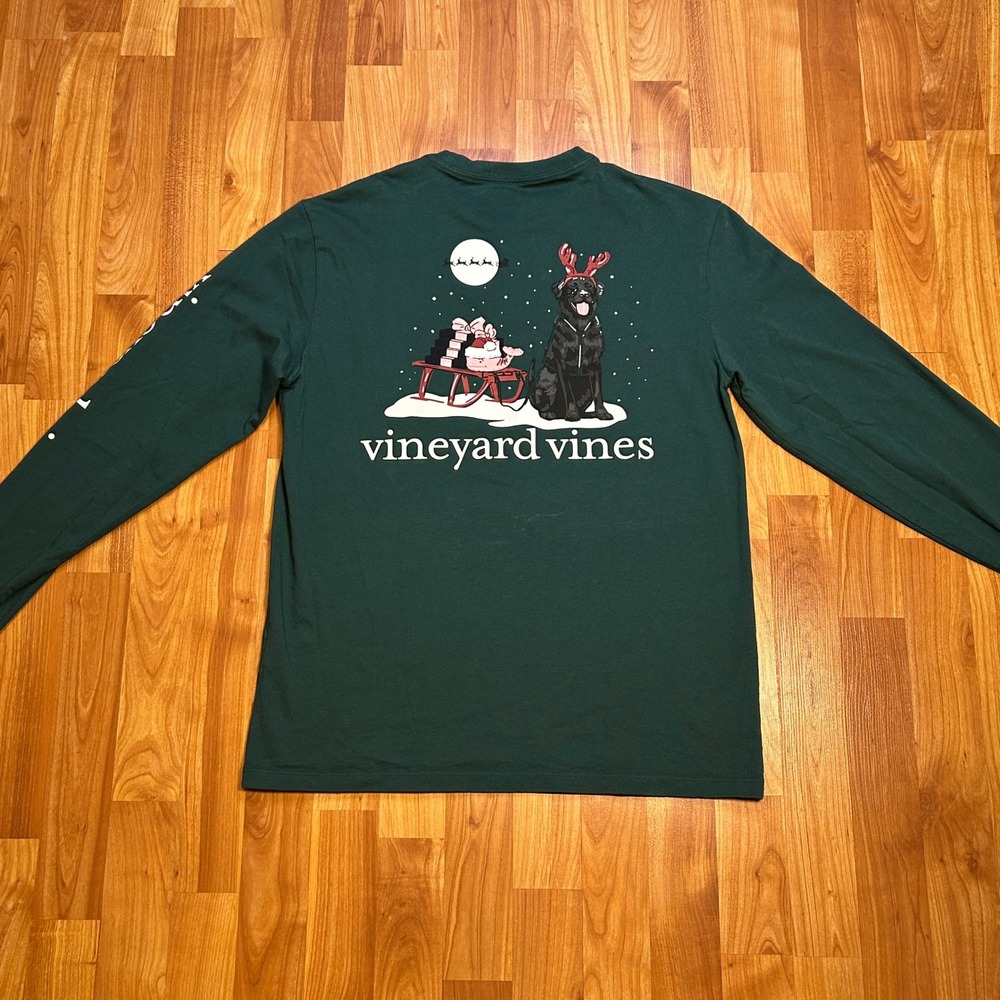 Vineyard Vine Black Labrador Holiday Mens Long Sleeve Pocket T-Shirt Size S